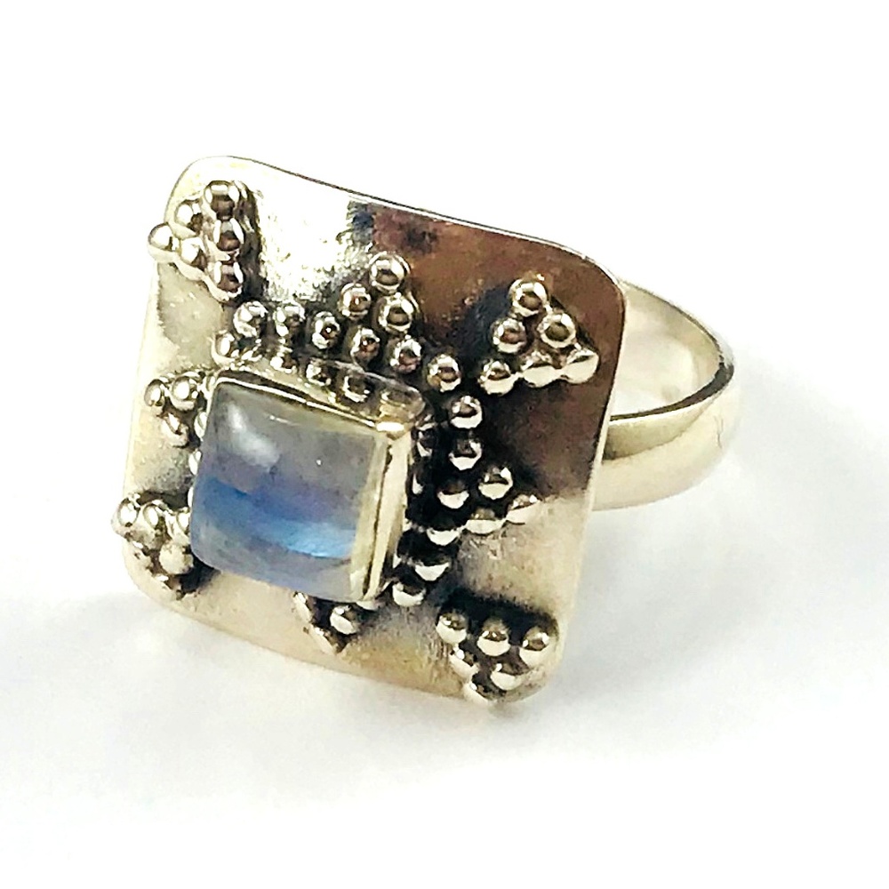 Silver Moonstone Artisan Boho Ring Size 7